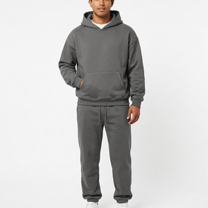Ensemble de survêtement en molleton épais avec logo personnalisé, sweat à capuche et pantalon de jogging, 2 pièces, pour entraînement sportif - Product Image 1