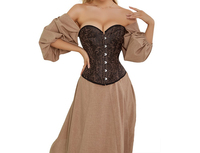 Conjunto de Corsé Clásico Estilo Victoriano para Mujer, Brocado Renacentista, Bustier Retro con Patrón Jacquard, Conjunto sin Tirantes, Transpirable