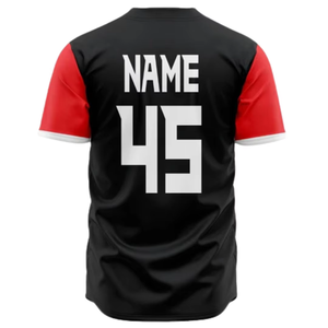 Top Rated Baseball Jersey Premium Men's <b>Red</b> Black Team Name Sublimated Moisture Wicking Button Up Short Sleeve Uniform Adult - Product Image 4