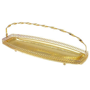 Plateau de service décoratif en acier, forme ovale, finition argentée, créatif et unique, pour servir des aliments et des collations à la maison et dans les hôtels - Product Image 2