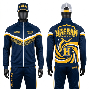 Chándal de entrenamiento para hombres, 280 GSM, tela de poliéster de alto rendimiento, panel azul marino y amarillo, logotipo personalizado con bordado y transferencia térmica. - Product Image 1