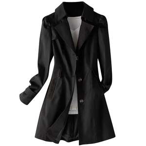 Loose Fit <b>Womens</b> Trench <b>Coat</b> Double Breasted <b>Belted</b> Long Overcoat Elegant Windproof Jacket Custom Logo - Product Image 1