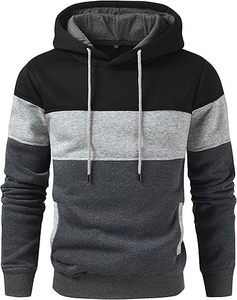 Sweat à capuche color block pour homme, pull à manches longues, respirant, en polyester et coton, pour l'automne - Product Image 1