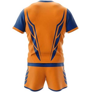 Conjunto Deportivo para Hombre en Naranja y Azul, Camiseta de Cuello Redondo de Punto de Secado Rápido, Pantalones Cortos de Verano con Estampado por Sublimación y Bloques de Color - Product Image 3