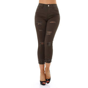 กางเกงยีนส์ทรงตรงสำหรับผู้หญิง รุ่นซัมเมอร์ ลุคสบายๆ เซ็กซี่ แต่งกระดุมและหมุด  ผ้าเดนิมระบายอากาศได้ดี เอวกลาง ทรงหลวม แต่งลายหินอ่อนแบบพันเกลียว - Product Image 1