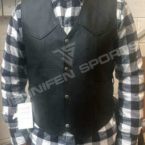 Custom Men's Black Leather Biker <b>Vest</b> With Pockets New OEM Cowhide <b>Vest</b> For Winter Motorcycle Riding - Product Image 2