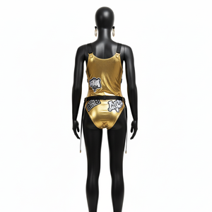 ชุดว่ายน้ำผู้หญิงแบบสองชิ้น ผ้าโพลีเอสเตอร์ผสมสแปนเด็กซ์ ยืดหยุ่นได้ 200 GSM สีทองเมทัลลิก รับสกรีนโลโก้สำหรับชุดว่ายน้ำผู้หญิง - Product Image 5
