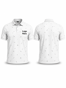 เสื้อเชิ้ตแขนสั้นสีขาวสำหรับผู้ชาย ปักโลโก้ด้านหน้า สไตล์ลำลอง ผ้าถักโพลีเอสเตอร์/คอตตอน ระบายอากาศได้ดี - Product Image 1