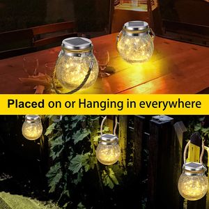 Lot de 2 lanternes solaires en verre craquelé, étanches, pour jardin, lumières suspendues d'extérieur avec 30 LED blanc chaud pour décorations extérieures - Product Image 5
