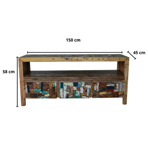 Sustainable Reclaimed Boat Wood TV <b>Cabinet</b> 3 Drawer Small Patchwork Style Solid Wood <b>Rustic</b> Recycled Timber For Stand TV - Product Image 2