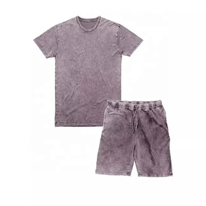 Nouvel ensemble short et t-shirt en coton délavé pour homme – Col rond, couleur unie, décontracté, léger, idéal pour l'été - Product Image 4