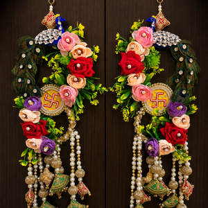 Handmade Fabric Peacock Door Hanging Toran Floral Garland Pearl Beads Jhumka Diwali Festive <b>Wall</b> Decor for Home Wedding - Product Image 3
