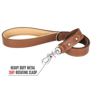 Genuine Leather Dog <b>Leash</b> Padded Handle 360° Rotating Metal Clasp Heavy Duty <b>Pet</b> Walking Lead Multi-Color OEM Wholesale - Product Image 6