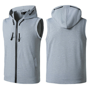 Débardeur à capuche sans manches pour homme en coton, séchage rapide, respirant, vêtement de sport, personnalisable avec logo, pour fitness - Product Image 2