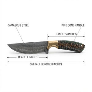Cuchillo de caza al por mayor de acero de Damasco con mango de resina de piña personalizado y bolster de latón, cuchillo de hoja fija para camping al aire libre, OEM - Product Image 2