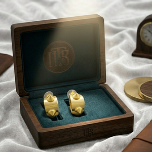 Handcrafted Gold Plated Brass Semi-Lunar Hoop Stud <b>Earrings</b> with Cone Accents Surgical Steel <b>Posts</b> Tarnish-Resistant Coating - Product Image 3