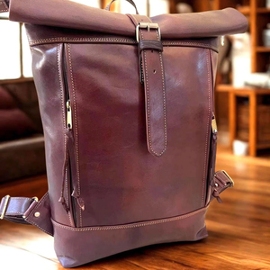 Bespoke Leather <b>Roll</b> Top <b>Backpack</b> Custom Design Laptop Rucksack For Luxury Brands Wholesale LTBP-0217 - Product Image 1