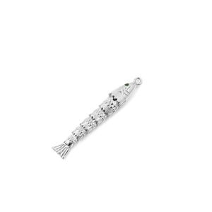 Pendentif breloque en laiton plaqué argent avec zircone cubique verte en forme d'œil de poisson pour la fabrication de bijoux et colliers - Product Image 1