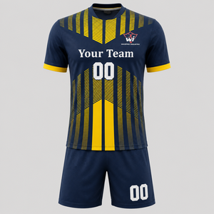 Premium Navy Yellow 100% Polyester Football Jersey Set Moisture-Wicking Breathable Soccer Team Uniform Shorts for <b>Men</b> Customized - Product Image 1
