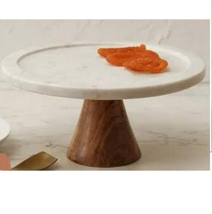 Marble Top Party Celebration Cake Cup Serving Wooden Stand Tableware Fruits Rack Cake Serving Wooden Cake Stand - Product Image 1
