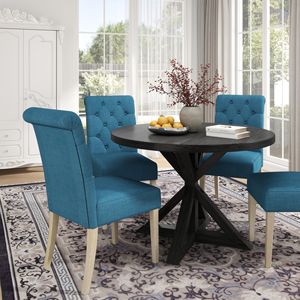 Set da Pranzo Banff 5 Pezzi, Tavolo Rotondo Blu con Base a Croce e 4 Sedie Imbottite per Sala da Pranzo - Product Image 3