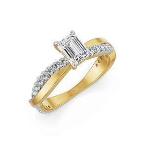 Bague de fiançailles de luxe moderne en moissanite taille émeraude, sertie pavé torsadé, en argent 925 plaqué or, pour mariage et anniversaire - Product Image 1