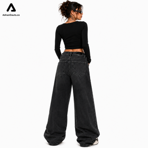 Jeans Anchos de Cintura Alta Personalizados con Bordado Floral Estilo Y2K para Mujer |   Fabricante de Pantalones Vaqueros Holgados de Estilo Urbano Vintage - Product Image 5