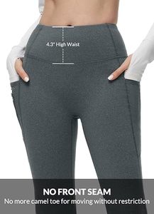 Leggings noirs taille haute pour femmes, coupe ajustée, tricotés en coton et élasthanne, couleur unie, respirants, longueur intégrale, pour l'hiver et le quotidien - Product Image 4