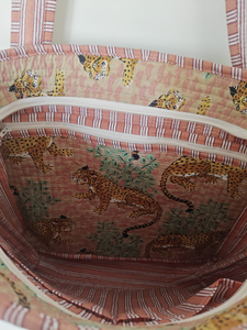 Sac de shopping en coton à imprimé floral, taille moyenne, avec poignée textile, fermeture éclair, sac de plage, usage quotidien - Product Image 4