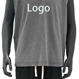 Camisetas sin mangas de algodón suave transpirable con cuello redondo retro y efecto lavado a la piedra para hombre, personalizables con logo. - Product Image 5