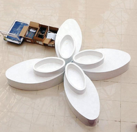 Banc de loisirs imperméable en fibre de verre, blanc, en forme de feuille géante à pétales, avec pot en forme de fleur