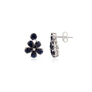 Best Selling Floral Unique Design 925 Sterling <b>Silver</b> Genuine Round & Pear Shape Blue Sapphire September Birthstone <b>Stud</b> Earring - Product Image 3