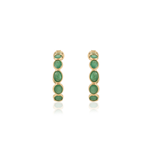 Stunning Classic Design Bezel Set <b>Emerald</b> Trendy C Shape Hoop <b>Earrings</b> Factory Directly Sale K18 Solid Yellow <b>Gold</b> Bulk Jewelry - Product Image 1