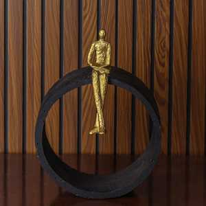 Jaffs Exports L 18 X B 11 X H 26 cm Golden Aluminium <b>Figurative</b> Sculpture Circular Base Handmade Modern Tabletop Art Decor - Product Image 3