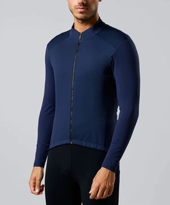 Maillot de cyclisme personnalisé bleu foncé à manches longues, fermeture éclair intégrale, col montant, respirant, pour vélo de route, tenue d'équipe de course, vêtements de sport performants - Product Image 2