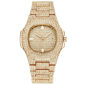 Montre analogique de luxe ronde entièrement sertie de diamants avec affichage de la date, dernière mode, style hip-hop, montre bling-bling en diamants, fabriquée en Inde - Product Image 3