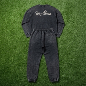 Men Mineral Wash Black Crewneck Sweatshirt Sweatpants <b>Set</b> Casual Streetwear <b>Matching</b> Clothes Oversized <b>Jogger</b> <b>Set</b> - Product Image 6
