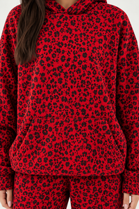 Wholesale Women's <b>Red</b> Leopard Print 2 Piece Tracksuit Set Premium <b>Hoodie</b> & Women's Soft Wide Leg Casual Streetwear Fleece Jogger - Product Image 5