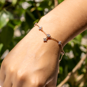 Bracelet élégant en or rose avec diamants ronds taille brillant, bijoux romantiques pour femme, ensemble cadeau de luxe pour tous les jours - Product Image 5