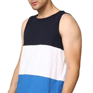 เสื้อกล้ามถักไหมพรมผู้ชาย Five B Hot Men's แบบคอโอเวอร์ไซส์ แขนกุด สีสันตัดกัน สวมใส่สบาย ระบายอากาศได้ดี เหมาะสำหรับเล่นกีฬา สีฟ้า ขาว กรมท่า - Product Image 1