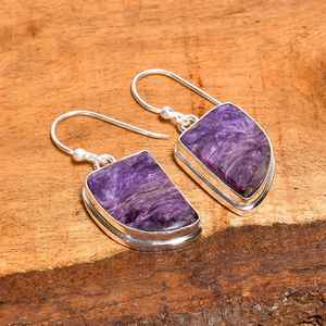 Pendientes de Charoita en Plata de Ley Chapada en Oro, Joyería Boho con Gema Púrpura Rara para Mujeres y Niñas, Regalo para Fiestas - Product Image 3