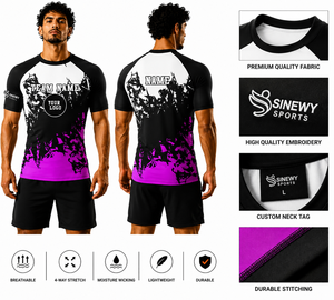SINEWY SPORTS Rashguard de boxe à manches courtes pour enfants, unisexe, imprimé par sublimation, ajusté, léger, respirant et à séchage rapide - Product Image 1