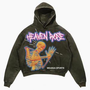 Sudadera con Capucha de Punto para Hombre Tallas Grandes, Oversize, con Estampado Gráfico Lavado Ácido, Logo Personalizado, Diseño de Esqueleto Graffiti, OEM, Venta al por Mayor, Streetwear - Product Image 1
