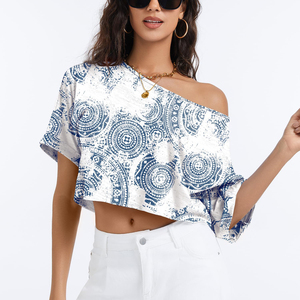 T-shirt court décontracté pour femme avec logo personnalisé, coupe ajustée en coton, col bateau, longueur courte, coupe musclée, nouveau design - Product Image 3