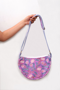 กระเป๋าผ้าฝ้ายเย็บมือลายดอกไม้ กระเป๋าสะพายข้างสไตล์โบฮีเมียน กระเป๋าถือลายพิมพ์บล็อกอินเดีย น้ำหนักเบา - Product Image 2