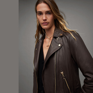 <b>Women's</b> Genuine Cow Skin Leather Moto <b>Jacket</b> Turn-<b>Down</b> Collar Full Sleeve Zipper Closure Autumn Style Solid Color - Product Image 1