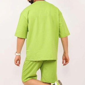 2026 New Design Men's Solid Color Crew Neck T-Shirt <b>Set</b> Casual <b>Knitted</b> Cotton Shorts Summer Outfit OEM ODM - Product Image 5