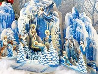 Tarjeta de Felicitación Navideña 3D Pop-Up Rectangular con Escena de la Natividad, Diseño Personalizado, Impresión Digital, Papel de Alta Calidad con Acabado Brillante