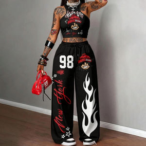 Ensemble deux pièces streetwear unisexe personnalisé pour l'hiver : haut à col montant de longueur standard et pantalon de jogging à jambe large avec motif graphique imprimé flamme - Product Image 4