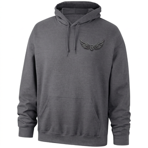 Sweat-shirt à capuche gris pour homme avec logo ailes en relief, poche avant, coupe classique, décontracté, pour l'automne - Product Image 1